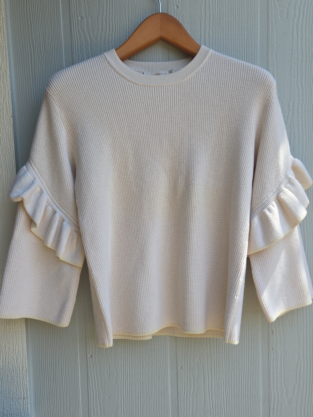 Tory Burch | Ashley | Ribbed Ruffle Sleeve Sweater | Cream | Women’s Size Small